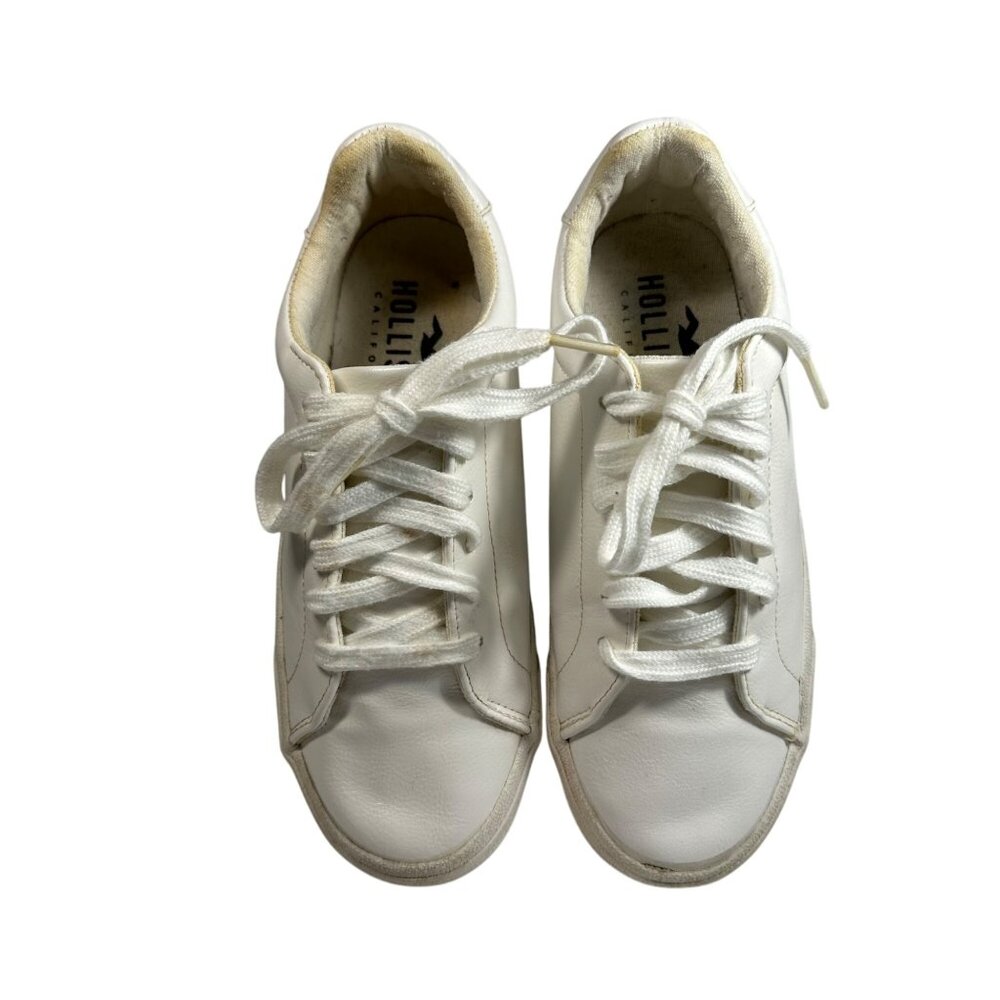 Hollister Womens White Lace-Up Sneakers Size 6.5 Casual Shoes Athletic Preppy - Picture 2 of 11